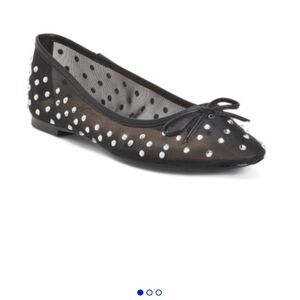 SO Black Mesh Studded Ballet Flats wity rhinestone accents